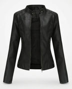 CT|Damen Biker Lederjacke mit Vintage-Kragen und Reißverschluss