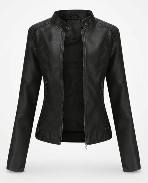 CT|Damen Biker Lederjacke mit Vintage-Kragen und Reißverschluss