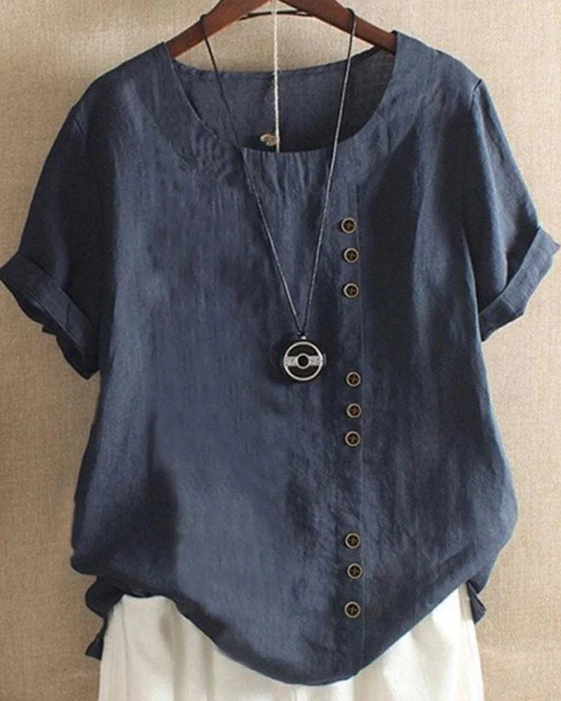 CT|Luxuriöse Damenbluse mit Knopfdetail und Kurzarm