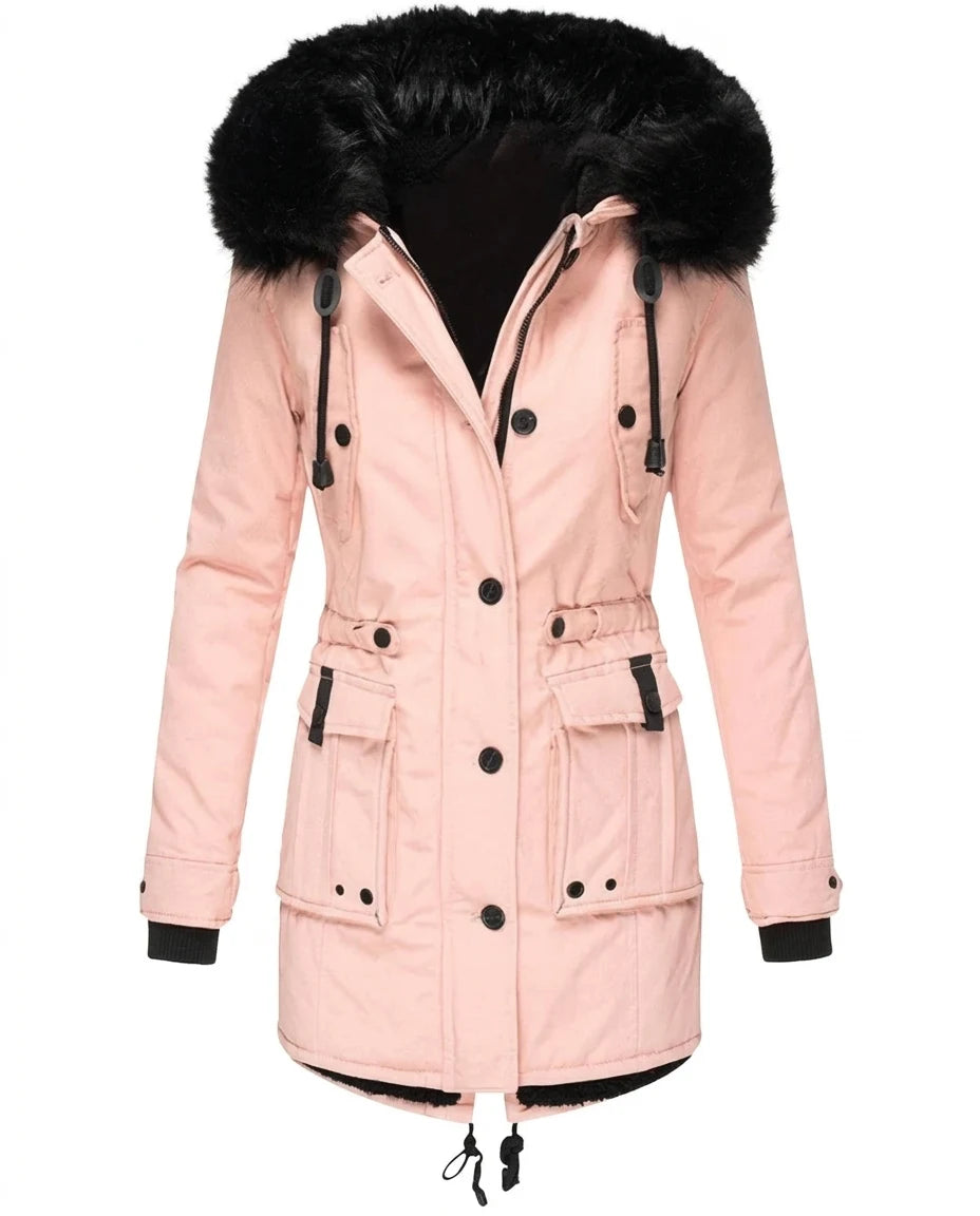 CT|Damen Taillierter Winterparka mit Abnehmbarer Kapuze