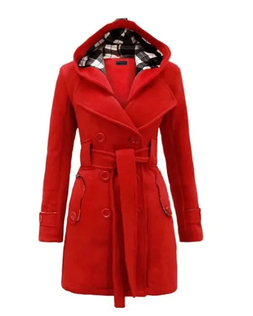 CT|Damen Trenchcoat mit Doppelreiher und Kapuze