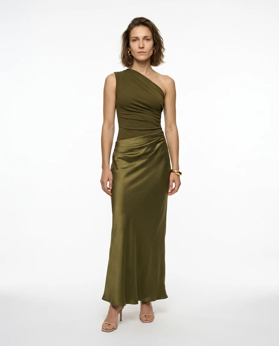 CT|Damen Ein-Schulter Hochzeitsgast Kleid