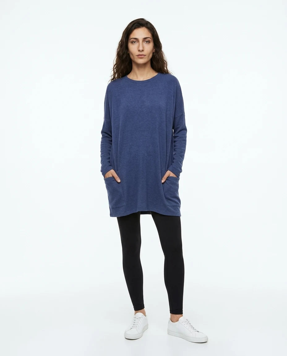 CT|Damen Langer Pullover mit Rundhalsausschnitt