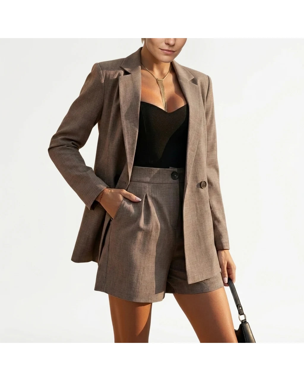 CT|Damen Zweireihiges Blazer- und Shorts-Set