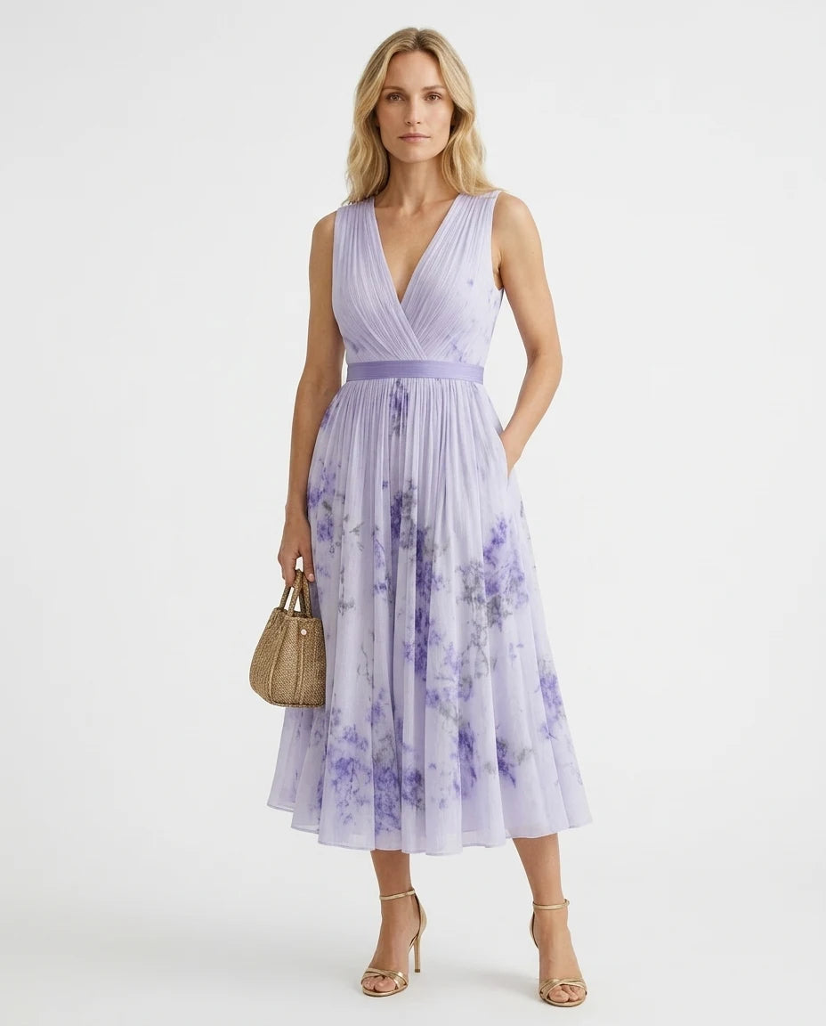 CT|Damen Fließendes Ärmelloses Sommer-Maxikleid mit Wickeloptik