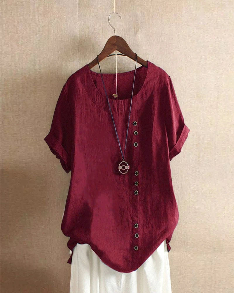 CT|Luxuriöse Damenbluse mit Knopfdetail und Kurzarm