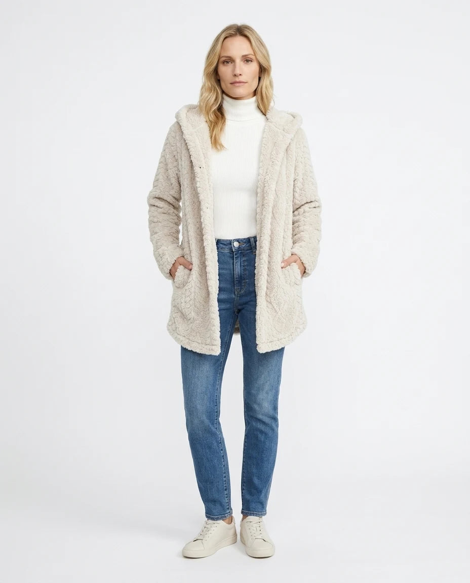 CT|Damen Cardigan mit Kapuze und Struktur