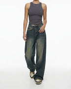 CT|Baggy Damenjeans mit Hoher Taille und Weit Beinen