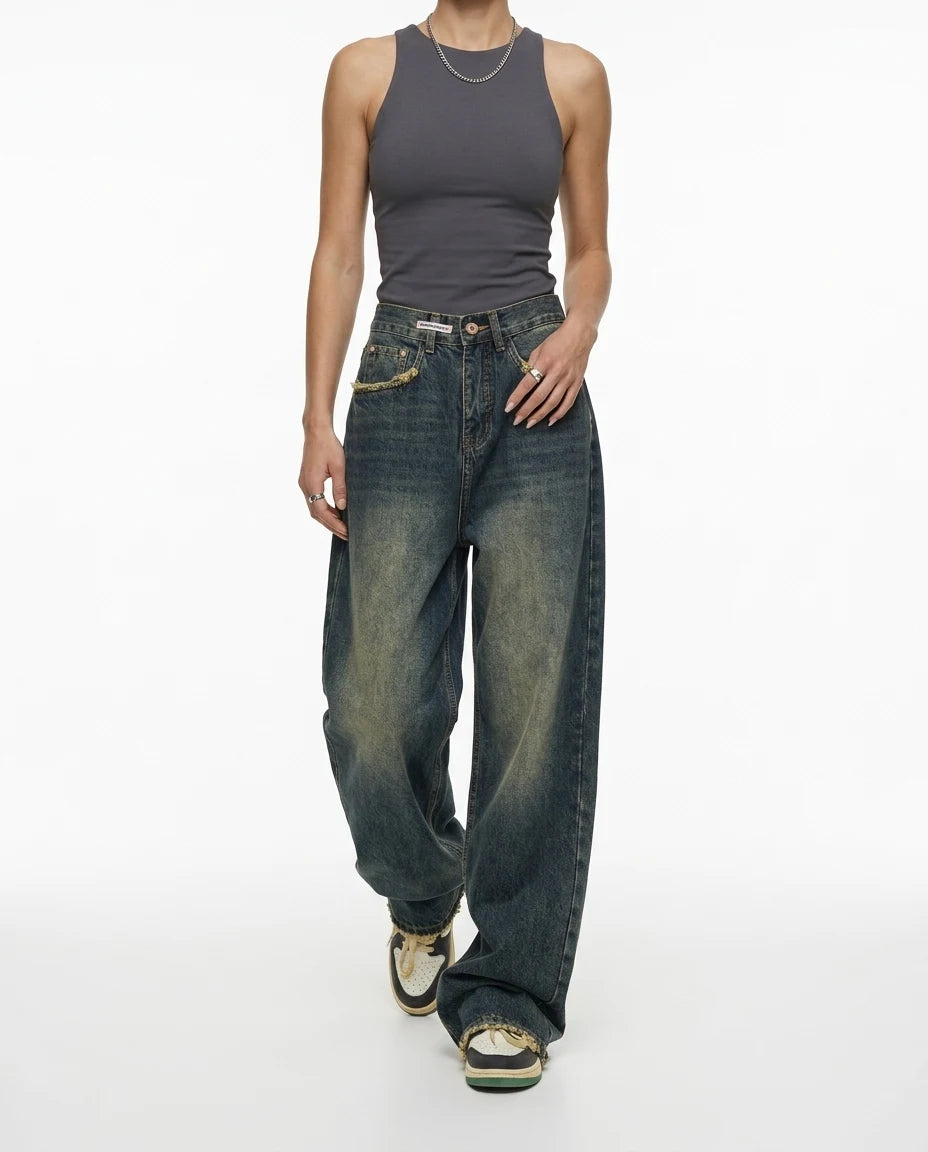 CT|Baggy Damenjeans mit Hoher Taille und Weit Beinen