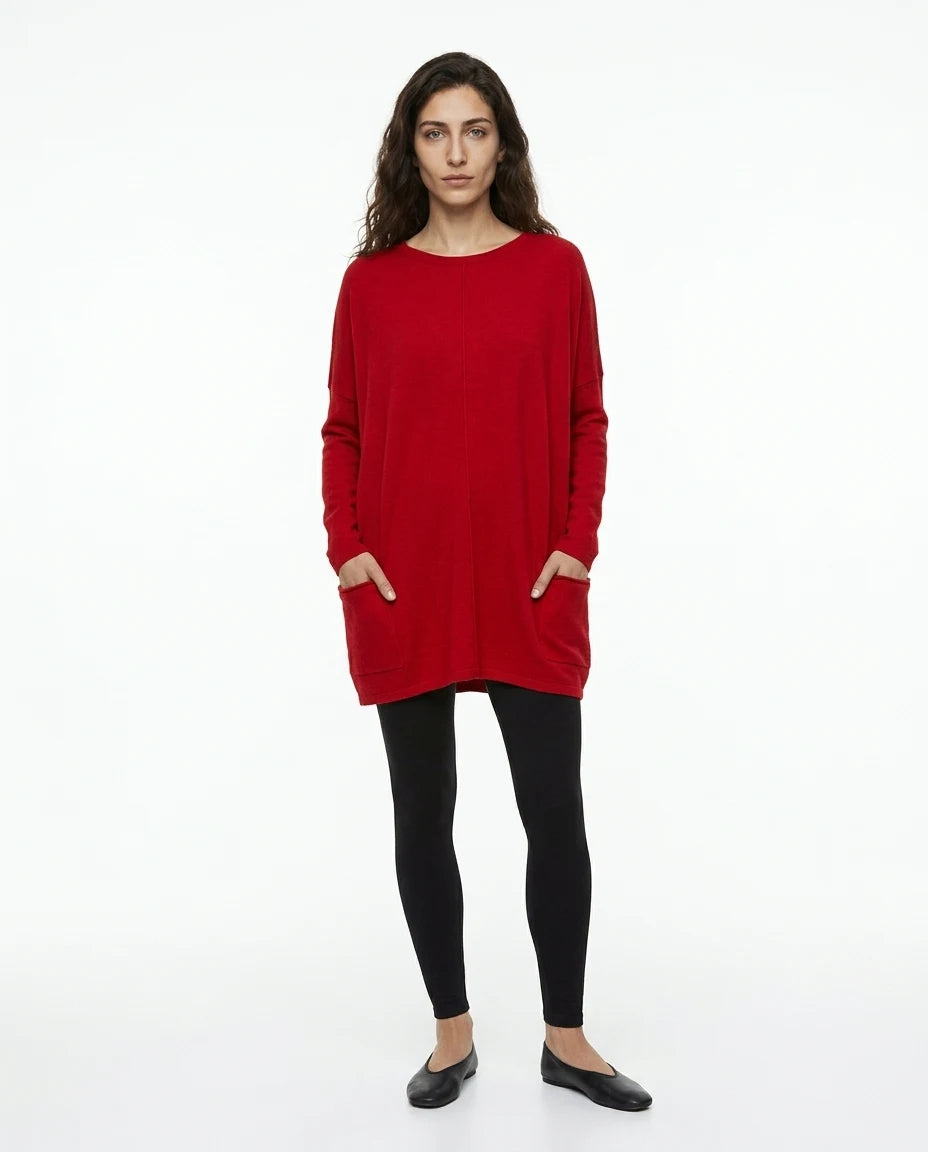 CT|Damen Langer Pullover mit Rundhalsausschnitt