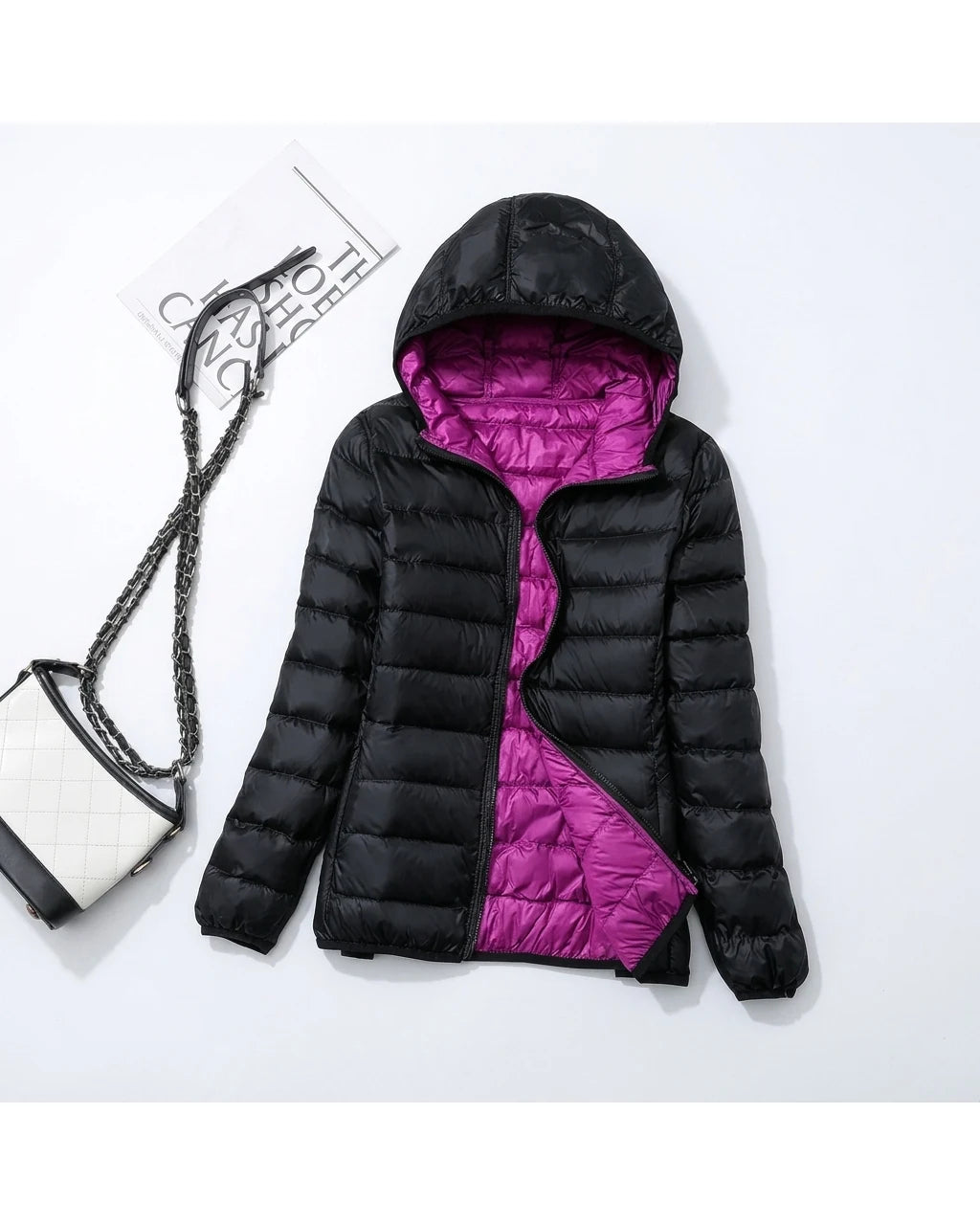 CT|Damen Leichte Wendbare Winddichte Daunenjacke mit Kapuze