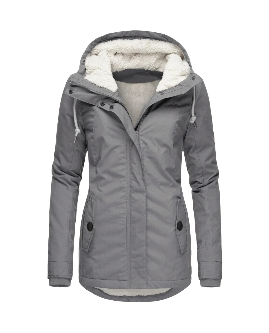 CT|Langer Damen Winterparka mit Kapuze und Plissierung