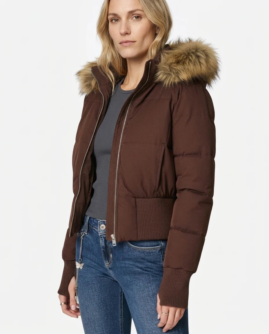 CT|Damen Gesteppte Winterjacke mit Kunstfellkragen