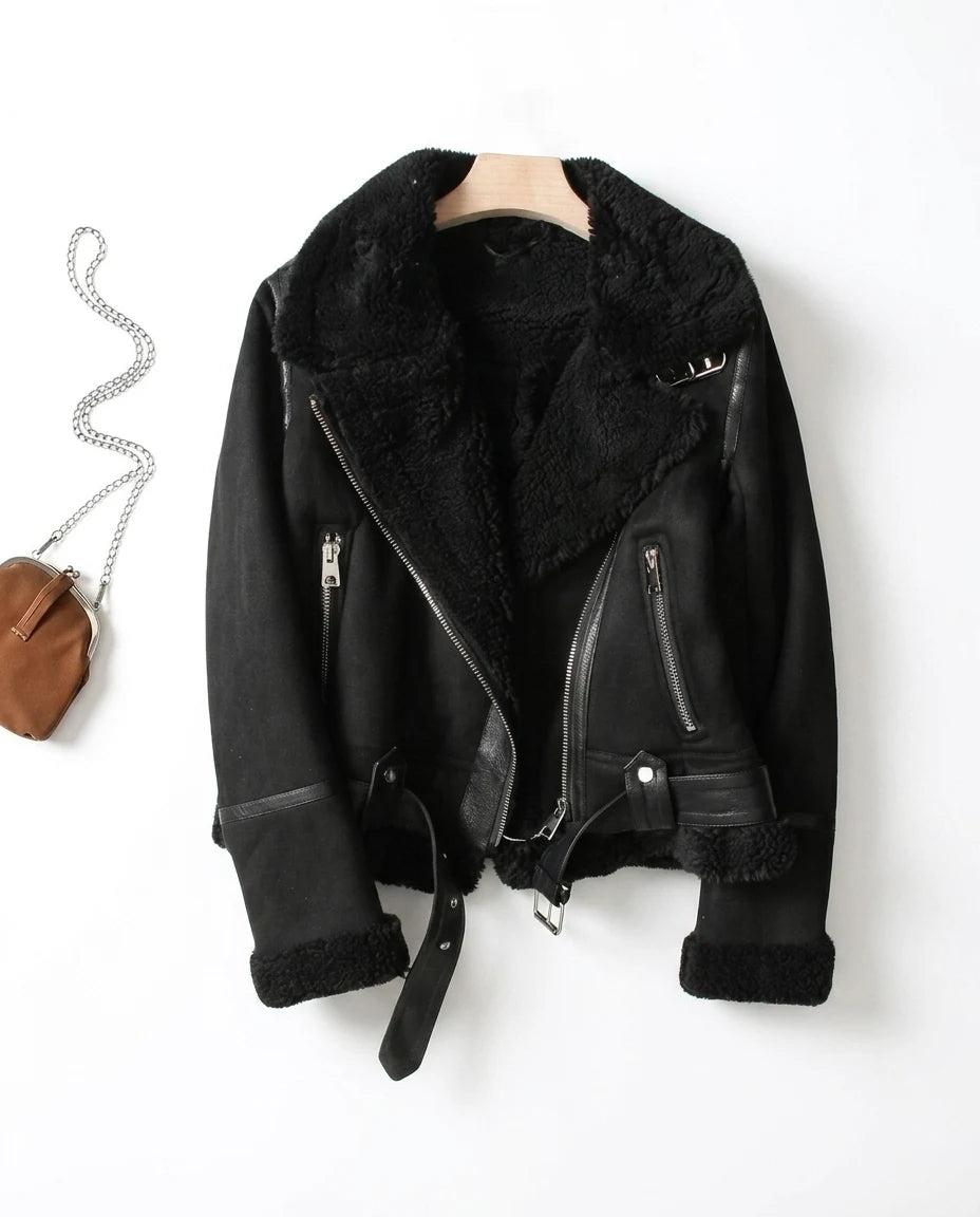 CT|Damen Taillierte Wildlederjacke mit Warmer Fütterung