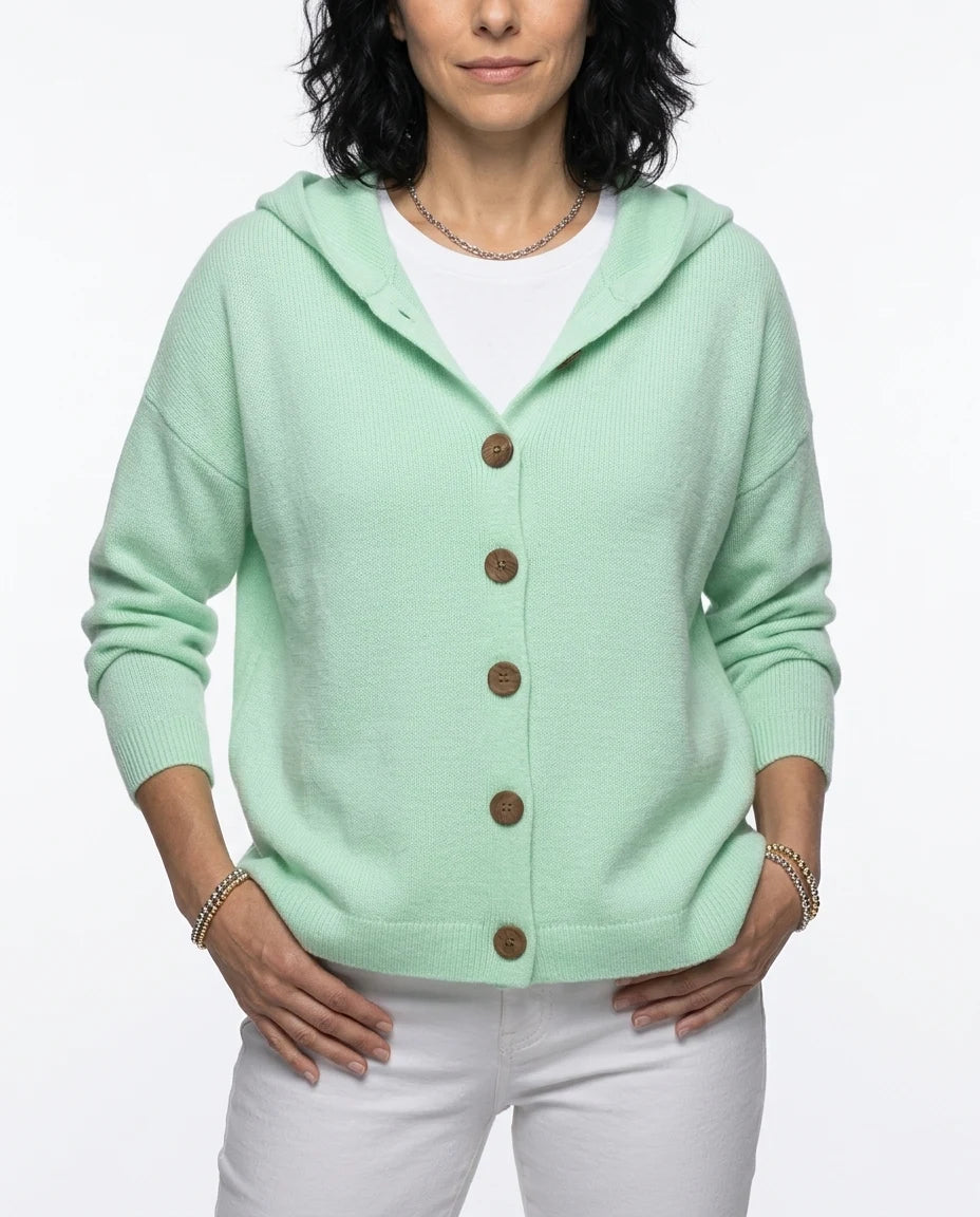 CT|Damen Elegante Strickjacke mit Knopf und Kapuze