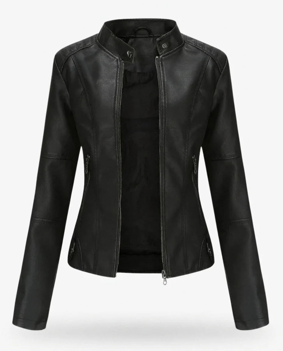 CT|Damenbikerjacke mit Stehkragen und Asymmetrischem Reißverschluss