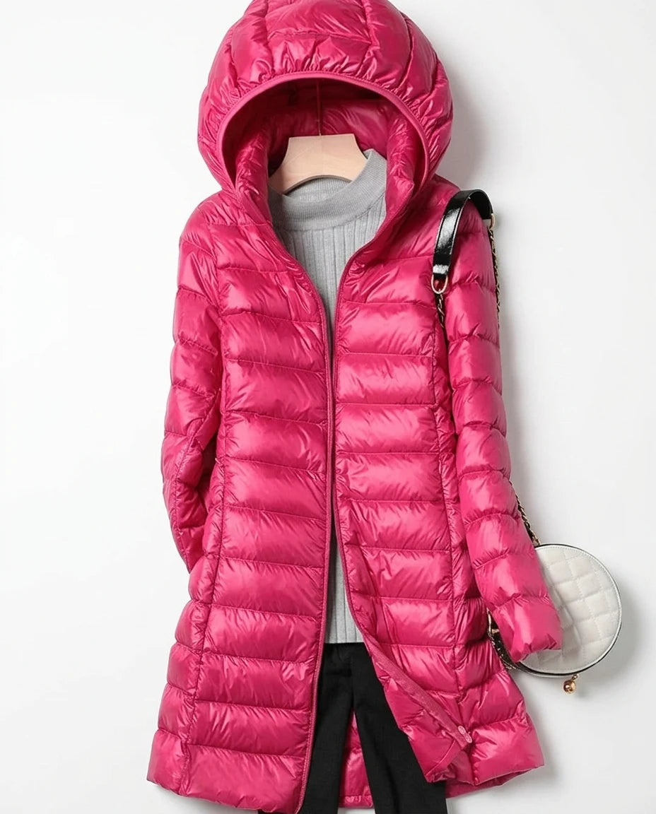 CT|Lange Leichte Daunenjacke mit Kapuze für Damen