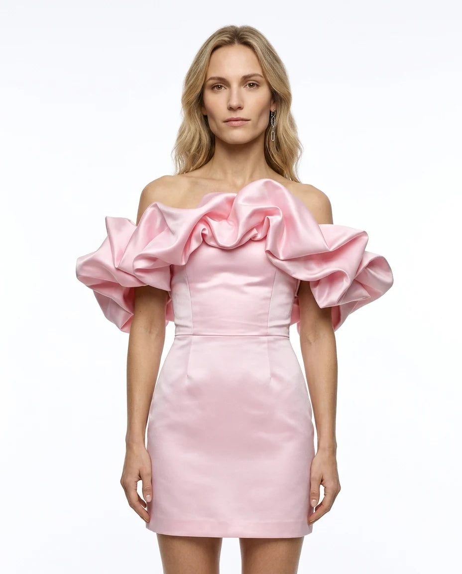 CT|Rüschen Mini Kleid für Hochzeitsgäste