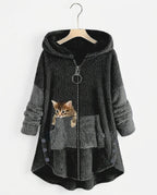 CT|Damen-Teddy-Mantel mit Katzendesign