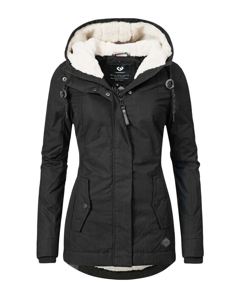 CT|Langer Damen Winterparka mit Kapuze und Plissierung