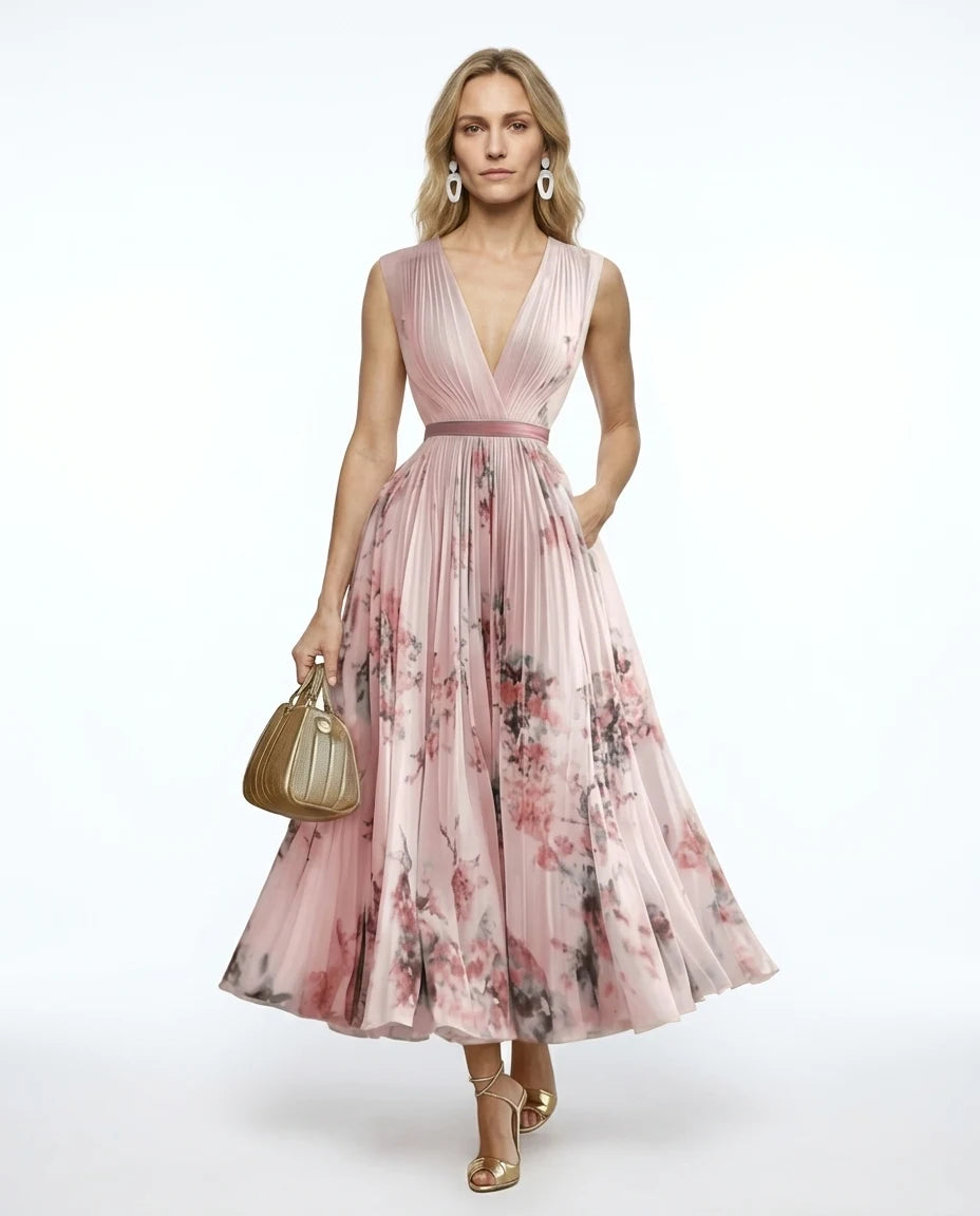 CT|Damen Fließendes Ärmelloses Sommer-Maxikleid mit Wickeloptik
