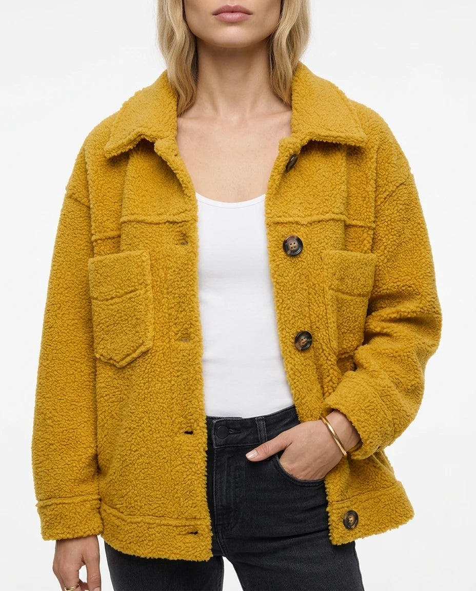 CT|Damen Teddyjacke mit Knopfleiste