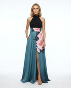 CT|Damen Florales Ärmelloses Maxikleid mit Rundhalsausschnitt