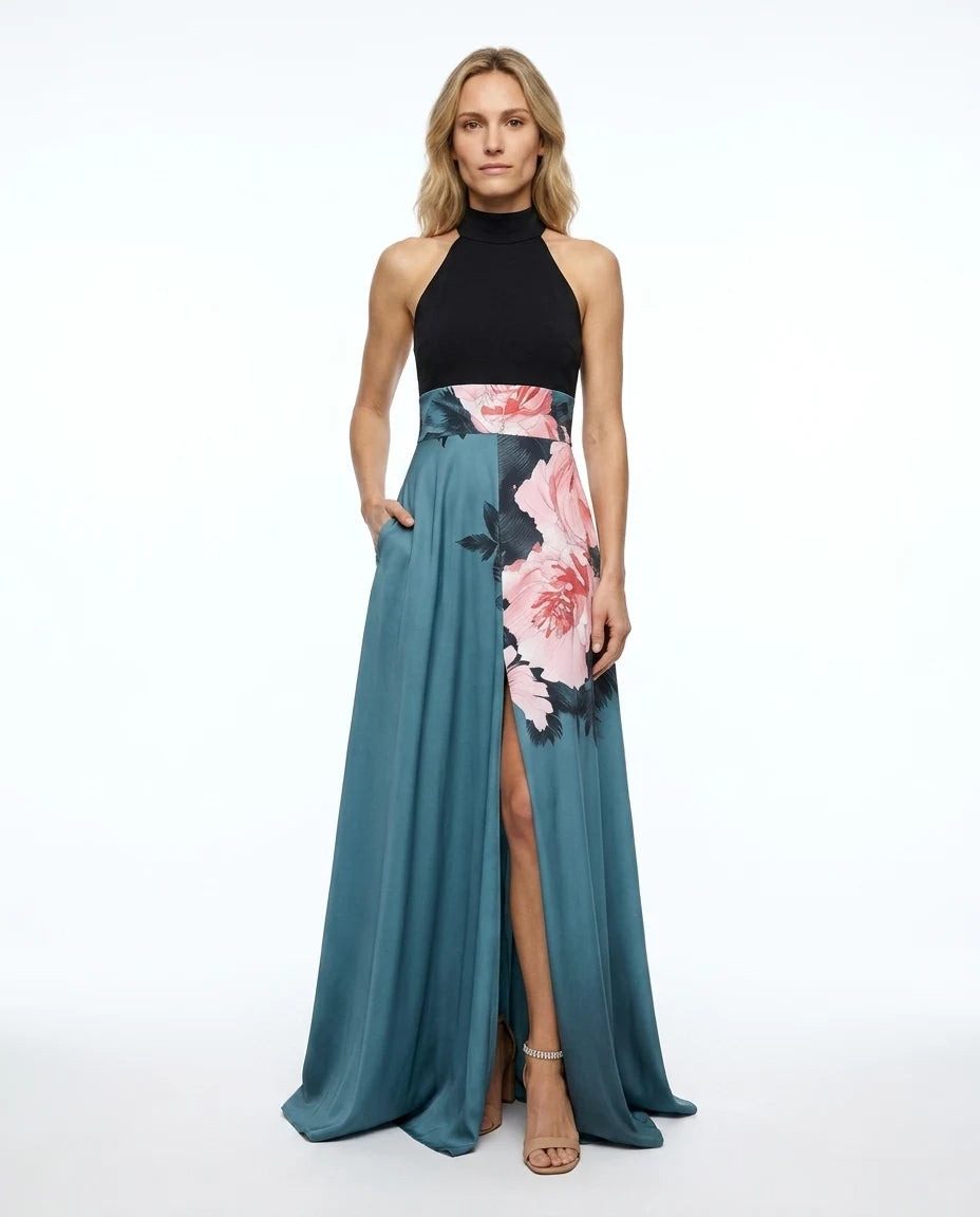 CT|Damen Florales Ärmelloses Maxikleid mit Rundhalsausschnitt