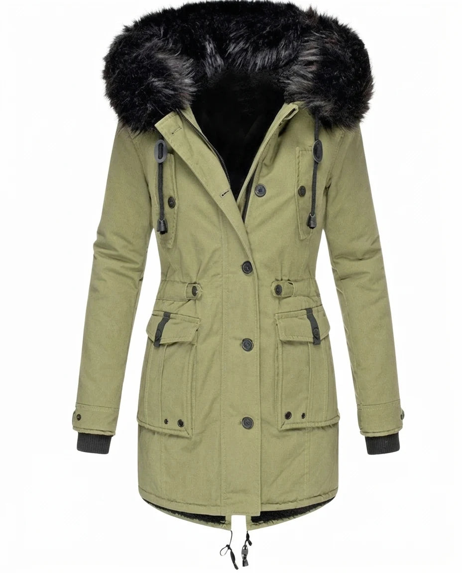 CT|Damen Taillierter Winterparka mit Abnehmbarer Kapuze
