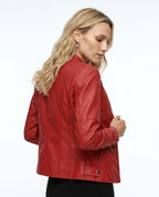 CT|Damen Biker Lederjacke mit Vintage-Kragen und Reißverschluss