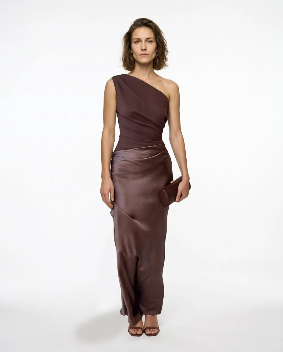 CT|Damen Ein-Schulter Hochzeitsgast Kleid