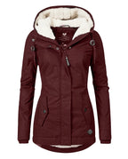 CT|Langer Damen Winterparka mit Kapuze und Plissierung