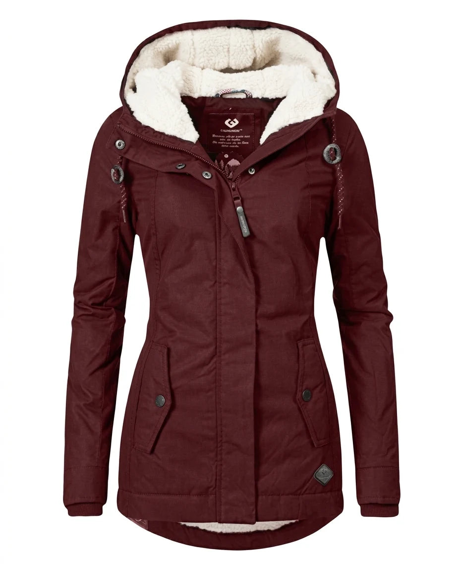 CT|Langer Damen Winterparka mit Kapuze und Plissierung