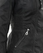 CT|Damen Lederjacke mit Abnehmbarer Kapuze
