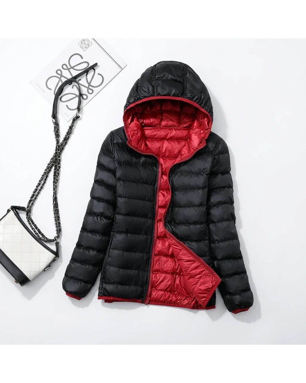 CT|Damen Leichte Wendbare Winddichte Daunenjacke mit Kapuze