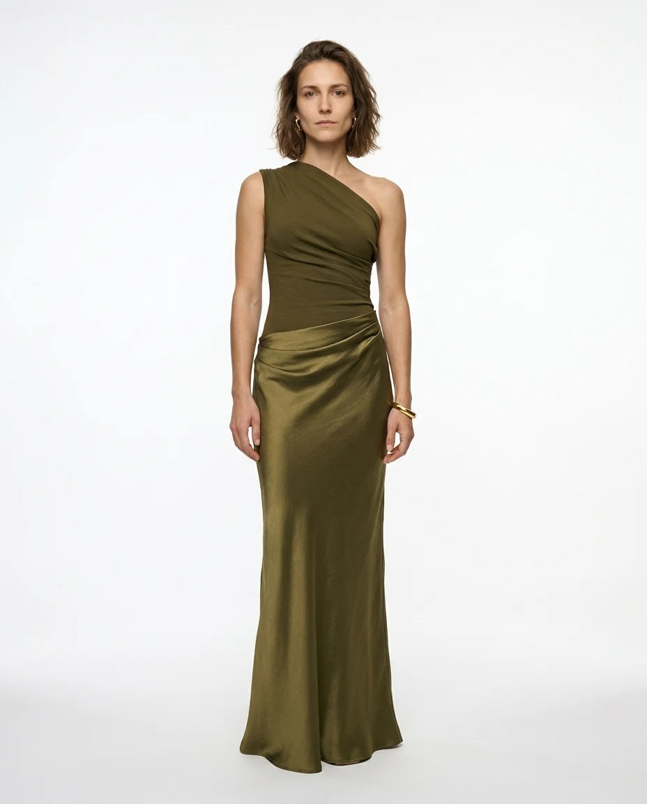 CT|Damen Ein-Schulter Hochzeitsgast Kleid