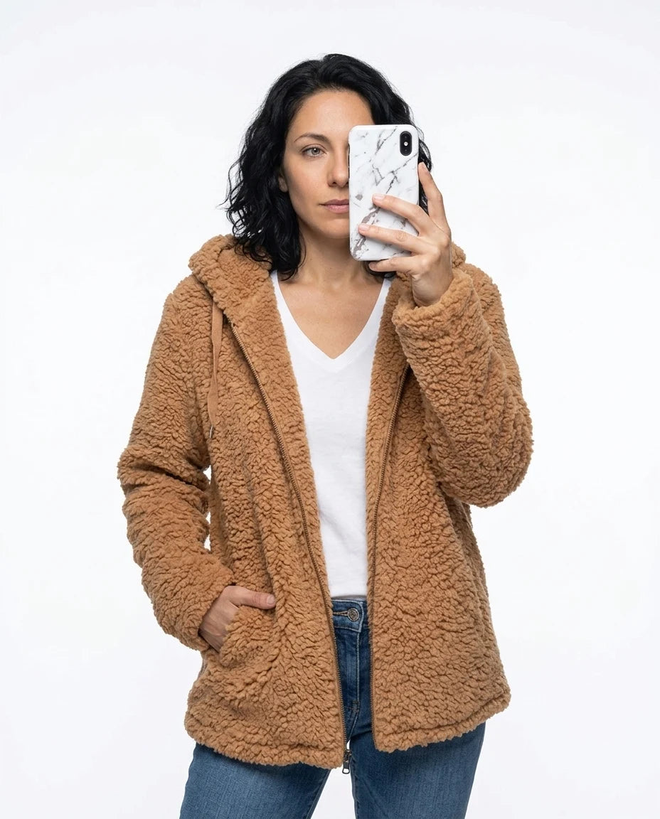CT|Damen Mantel aus Teddy-Fleece mit Reißverschluss