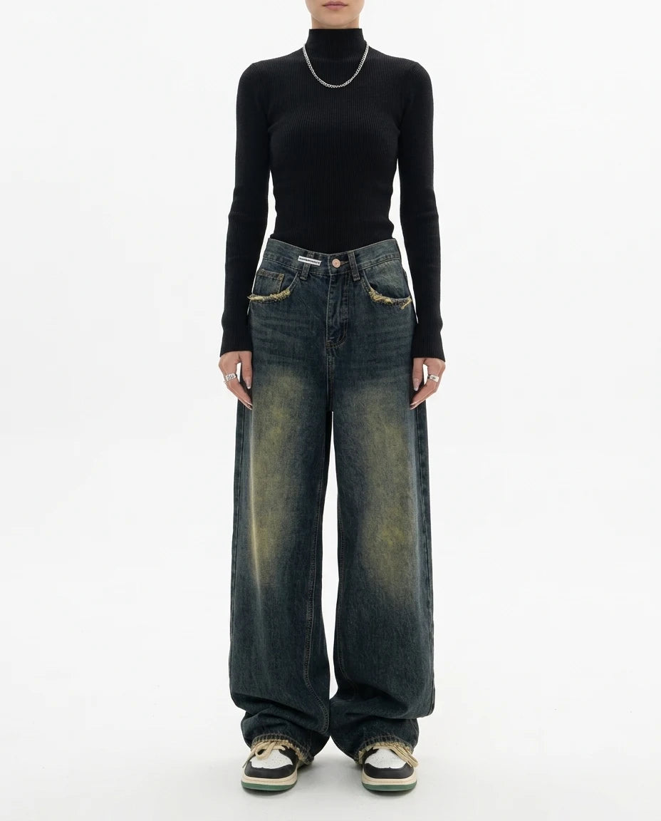 CT|Baggy Damenjeans mit Hoher Taille und Weit Beinen