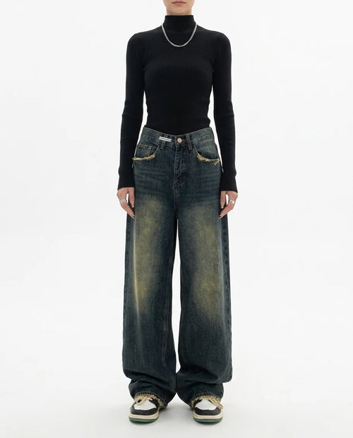 CT|Baggy Damenjeans mit Hoher Taille und Weit Beinen
