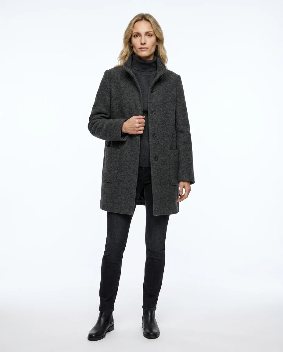 CT|Damen Eleganter Winter Wollmantel mit Knopfverschluss