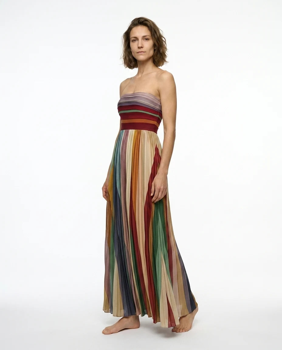 CT|Damen Trägerloses Festliches Maxikleid mit Plisseerock