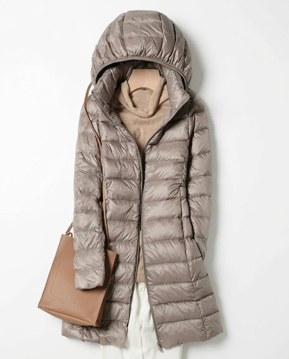 CT|Lange Leichte Daunenjacke mit Kapuze für Damen
