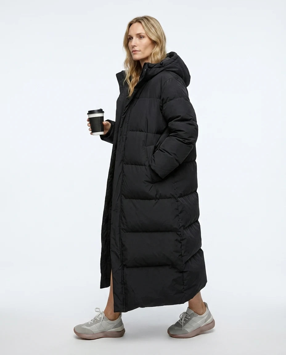 CT|Damen Lange Steppjacke mit Kapuze