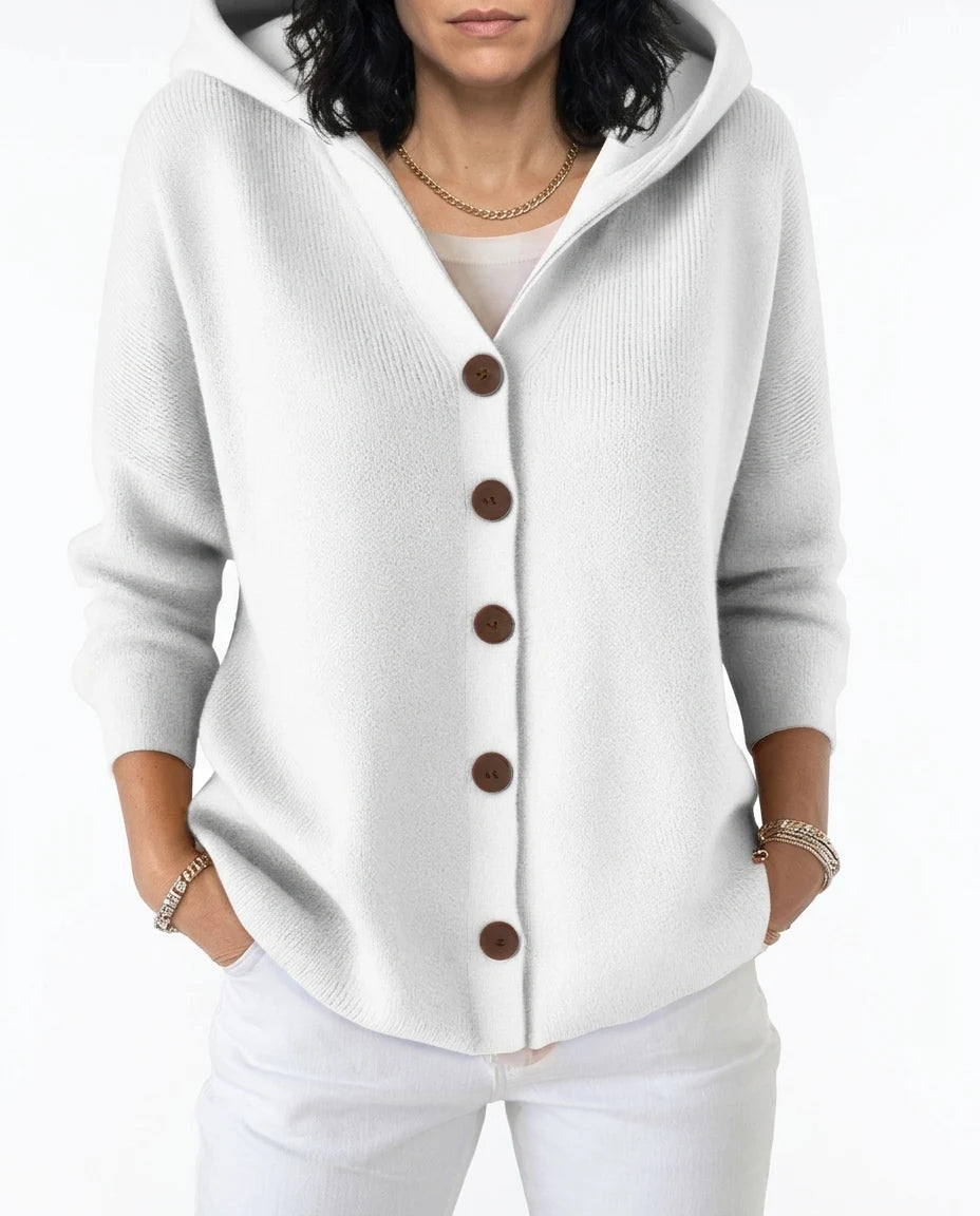 CT|Damen Elegante Strickjacke mit Knopf und Kapuze