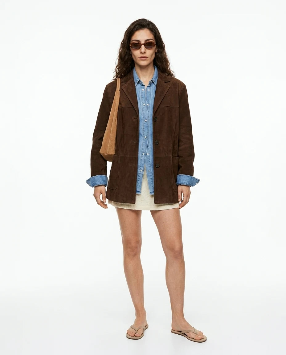 CT|Damenjacke aus Wildleder mit klassischem Schnitt