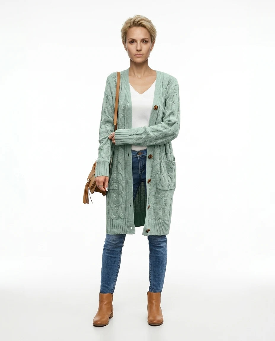 CT|Damenstrickjacke mit Taschen und Knopfverschluss