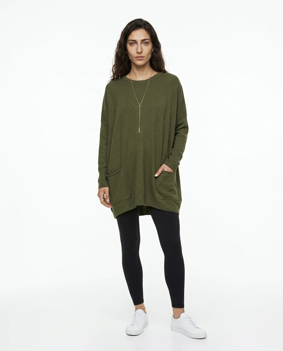 CT|Damen Langer Pullover mit Rundhalsausschnitt