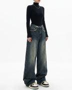 CT|Baggy Damenjeans mit Hoher Taille und Weit Beinen