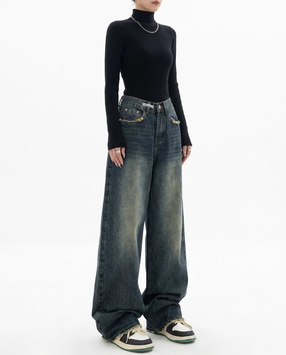 CT|Baggy Damenjeans mit Hoher Taille und Weit Beinen