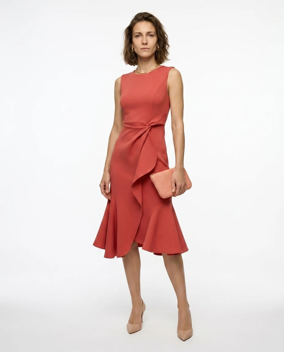 CT|Drapiertes Asymmetrisches Midikleid für Damen